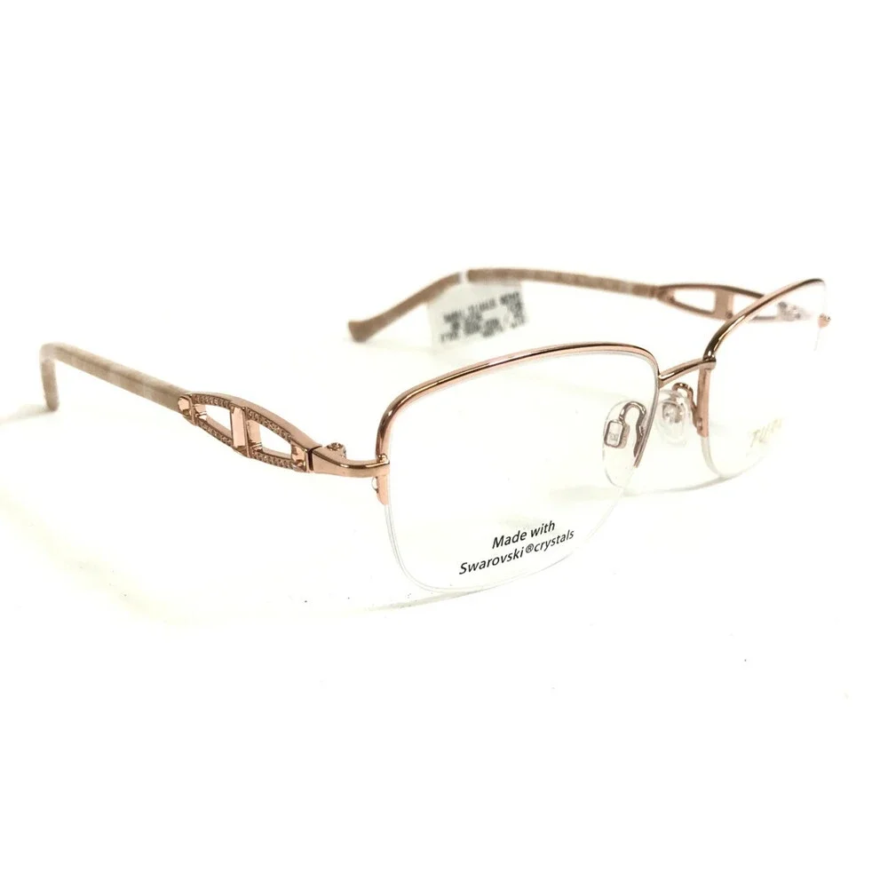 Tura Brilliance Eyeglasses Frames TE266 RGD Rose Gold Swarovski 54-17-140